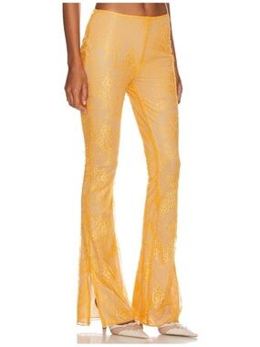 Loba Cameron Floral Lace Mid-Rise Flared Pant Boho Golden Orange XS